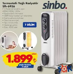 SİNBO TERMOSTATLI YAĞLI RADYATÖR SFH-6936 7 DİLİM